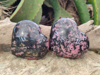 Polished Rhodonite Gemstone Hearts x 4 From Madagascar