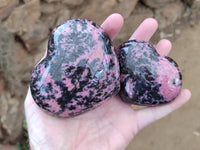 Polished Rhodonite Gemstone Hearts x 4 From Madagascar