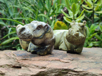 Hand Made Leopard Stone Hippo Carvings x 4 From Zimbabwe