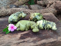 Hand Made Leopard Stone Hippo Carvings x 4 From Zimbabwe