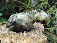 Hand Made Leopard Stone Hippo Carvings x 4 From Zimbabwe