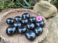 Polished Black Basalt Palm Stones x 12 From Antsirabe, Madagascar