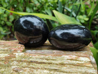 Polished Black Basalt Palm Stones x 12 From Antsirabe, Madagascar