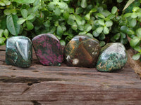 Polished Ruby Corundum In Chrome Verdite Standing Free Forms x 4 From Zimbabwe