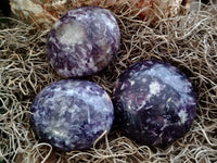 Polished Lepidolite with Pink Rubellite Palm Stones x 24 From Ambatondrazaka, Madagascar