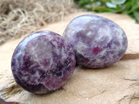 Polished Lepidolite with Pink Rubellite Palm Stones x 24 From Ambatondrazaka, Madagascar