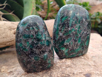 Polished Rare Emerald Mica In Matrix Standing Free Forms x 3 From Mutoko, Zimbabwe