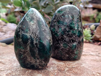 Polished Rare Emerald Mica In Matrix Standing Free Forms x 3 From Mutoko, Zimbabwe