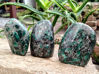 Polished Rare Emerald Mica In Matrix Standing Free Forms x 3 From Mutoko, Zimbabwe