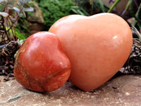 Polished Orange Twist Calcite Gemstone Hearts x 3 From Madagascar