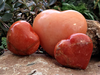 Polished Orange Twist Calcite Gemstone Hearts x 3 From Madagascar