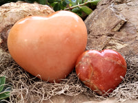 Polished Orange Twist Calcite Gemstone Hearts x 3 From Madagascar