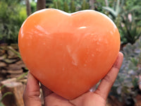 Polished Orange Twist Calcite Gemstone Hearts x 3 From Madagascar