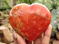 Polished Orange Twist Calcite Gemstone Hearts x 3 From Madagascar