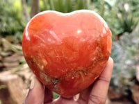 Polished Orange Twist Calcite Gemstone Hearts x 3 From Madagascar