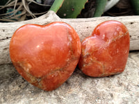 Polished Orange Twist Calcite Gemstone Hearts x 3 From Madagascar