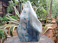 Polished Blue Spinel Spotted Quartz Flame Sculpture x 1 From Madagascar