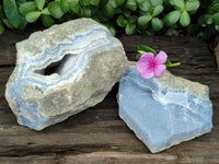 Natural Blue Lace Agate Geode Specimens x 2 From Malawi