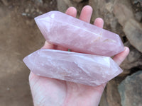 Polished Double Terminated Rose Quartz Points x 4 From Ambatondrazaka, Madagascar