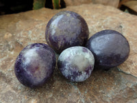 Polished Lepidolite with Pink Rubellite Palm Stones x 24 From Ambatondrazaka, Madagascar