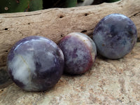 Polished Lepidolite with Pink Rubellite Palm Stones x 24 From Ambatondrazaka, Madagascar