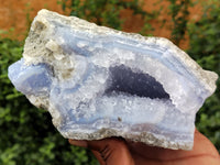 Natural Blue Lace Agate Geode Specimens x 3 From Malawi