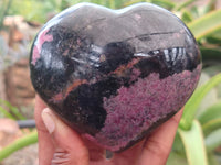 Polished Rhodonite Gemstone Hearts x 3 From Madagascar