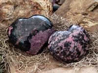 Polished Rhodonite Gemstone Hearts x 3 From Madagascar