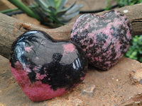 Polished Rhodonite Gemstone Hearts x 3 From Madagascar