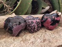 Polished Rhodonite Gemstone Hearts x 3 From Madagascar