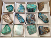 Polished Chrysocolla With Shattuckite and Azurite Free Forms x 12 From Congo