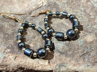 Polished Pair of Hematite Bead Hoop Earrings - sold per Pair - From China