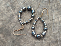 Polished Pair of Hematite Bead Hoop Earrings - sold per Pair - From China