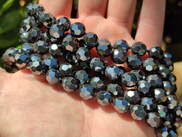 Polished Hematite Faceted Bead Necklace - sold per item- From China