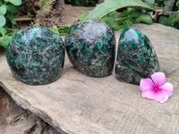 Polished Rare Emerald Mica In Matrix Standing Free Forms x 3 From Mutoko, Zimbabwe