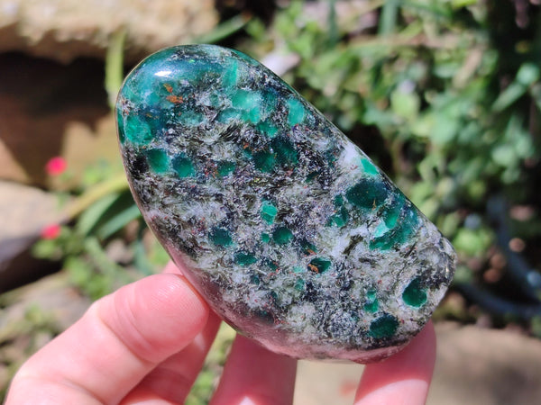 Polished Rare Emerald Mica In Matrix Standing Free Forms x 3 From Mutoko, Zimbabwe