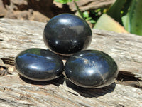 Polished Black Basalt Palm Stones x 12 From Antsirabe, Madagascar