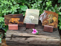 Hand Made Animal Decoupage Stone Slabs x 3 From Southern Africa