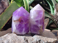 Polished Chevron Amethyst Points x 2 from Ankazobe, Madagascar