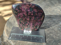 Polished Ruby Corundum In Chrome Verdite Standing Free Forms x 3 From Zimbabwe