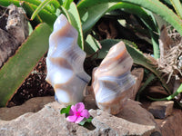 Polished Banded Agate Flames x 2 From Madagascar