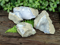 Natural Blue Lace Agate Geode Specimens x 3 From Nsanje, Malawi