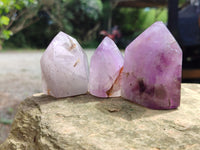 Polished Smokey Window Amethyst Quartz Crystals x 12 From Akansobe, Madagascar