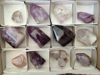 Polished Smokey Window Amethyst Quartz Crystals x 12 From Akansobe, Madagascar