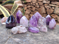 Polished Smokey Window Amethyst Quartz Crystals x 12 From Akansobe, Madagascar