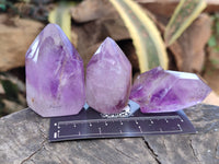 Polished Smokey Window Amethyst Quartz Crystals x 12 From Akansobe, Madagascar