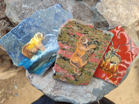 Hand Made Animal Decoupage Stone Slabs x 3 From Southern Africa