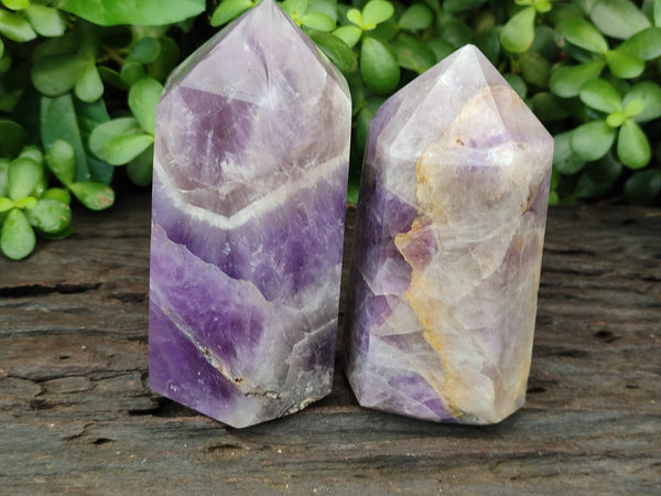 Polished Chevron Amethyst Points x 2 from Madagascar