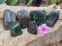 Polished Ruby Corundum In Chrome Verdite Standing Free Forms x 6 From Zimbabwe