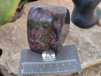 Polished Ruby Corundum In Chrome Verdite Standing Free Forms x 3 From Zimbabwe